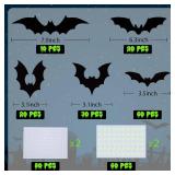 Lot of 3, 140 Pcs 3D Bats Halloween Decorations with Glow Eyes, Spooky and Scary PVC Bats Indoor and Outdoor Halloween Decor for Walls Windows Garage Bathroom Kitchen Bedroom and Parties, Gothic Decor