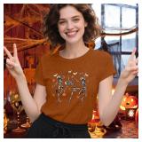 Halloween Shirts for Women Skeleton T-Shirt Halloween Vintage Fall Pumpkin Tee Tops Medium