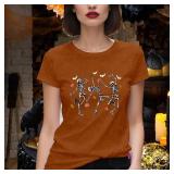Halloween Shirts for Women Skeleton T-Shirt Halloween Vintage Fall Pumpkin Tee Tops Medium