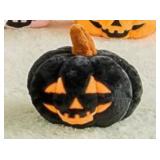 Lot of 2, Halloween Decoration Pumpkin Pillows, Black and Orange Ghost Pumpkin Shaped Throw Pillows, Soft Rabbit Fur Pillow 11 Inch Cute 3D Fall Funny Room Decoration for Natural Accent Pillows for Ho