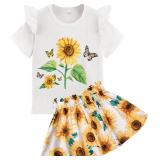 Akyzic Little Girl Skirt Outfit Two Piece Spring Summer Outfit Butterfly Dress Cat Print Skirt Toddler Girl Outfit Set 18-24 months