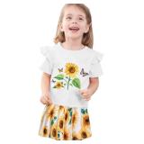 Akyzic Little Girl Skirt Outfit Two Piece Spring Summer Outfit Butterfly Dress Cat Print Skirt Toddler Girl Outfit Set 18-24 months