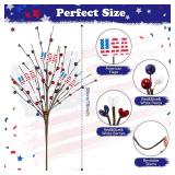 Alupssuc 8 Pcs 4th of July Patriotic Artificial Berry Stem Picks White Blue Red Pearls and American Flags for Independence Day Memorial Day, Home Office Restaurant Party Vase D cor
