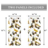 Boys Construction Curtains 42Wx63L Inch Rod Pocket Cartoon Tractor Truck for Kids Bedroom Decor Bulldozer Child Nursery Toddler Excavator Art Printed Playroom Living Room Window Drapes 2 Panel