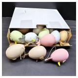 TonJin 12pcs Easter Tree Ornaments, Multicolored Hanging Artificial Easter Egg Ornaments for Tree, Basket, DIY Crafts & Easter Party Favors, Easter Chicken Decorations