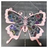 VEWOGARDEN Butterfly Suncatcher Stained Glass Window Hanging Ornament Sun Catchers Indoor Window for Bird Lover Mom, Pink