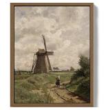 Bzstyleart Framed Vintage Wall Art,Vintage Windmill Art Warterproof Artwork for Shelf Decoration,8 x 10 Inch Farmhouse with Windmill,Canvas Print Cute Dorm Wall Decor for Bedroom Apartment