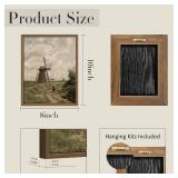 Bzstyleart Framed Vintage Wall Art,Vintage Windmill Art Warterproof Artwork for Shelf Decoration,8 x 10 Inch Farmhouse with Windmill,Canvas Print Cute Dorm Wall Decor for Bedroom Apartment