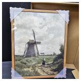 Bzstyleart Framed Vintage Wall Art,Vintage Windmill Art Warterproof Artwork for Shelf Decoration,8 x 10 Inch Farmhouse with Windmill,Canvas Print Cute Dorm Wall Decor for Bedroom Apartment
