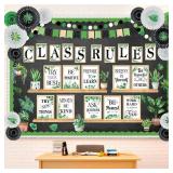 Pajean 140 Pcs Plant Classroom Bulletin Board Decoration Set Class Rules Posters with Paper Fans Motivational Wall Signs Inspirational Classroom Decor for Elementary Middle School Teacher Supplies