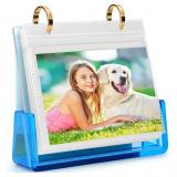 ZEEYUAN 4x6 Acrylic Desktop Photo Album 4x6 Flip Photo Album on Stand with Blue Acrylic Base, ZYYKL01