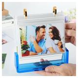 ZEEYUAN 4x6 Acrylic Desktop Photo Album 4x6 Flip Photo Album on Stand with Blue Acrylic Base, ZYYKL01