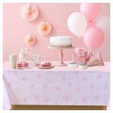 Lot if 2, 3PC Pink Bow Tablecloth, Bow Party Supplies Decorations, Rectangle Disposable Tablecover 54 108in White Pink for Bow Theme Birthday Party Bachelorette Bridal Engagement Decor Coquette Suppli