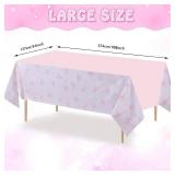 Lot if 2, 3PC Pink Bow Tablecloth, Bow Party Supplies Decorations, Rectangle Disposable Tablecover 54 108in White Pink for Bow Theme Birthday Party Bachelorette Bridal Engagement Decor Coquette Suppli