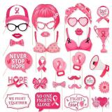 Lot of 2, Breast Cancer Awareness Photo Booth Props, Konsait 30Pcs Pink Ribbon Photo Props - Supportive Pink Theme Selfie Picture Props, Party Decorations & Accessories