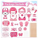 Lot of 2, Breast Cancer Awareness Photo Booth Props, Konsait 30Pcs Pink Ribbon Photo Props - Supportive Pink Theme Selfie Picture Props, Party Decorations & Accessories
