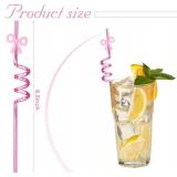 24 Reusable Pink Spiral Straws with 4 Bow Charms | Pretty Birthday Party, Bachelorette, Wedding, Baby Shower & Home Decor Essentials | Cute Coquette Supplies Straws +2 Brushes(Party Favors Gift Set)