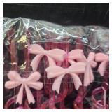 24 Reusable Pink Spiral Straws with 4 Bow Charms | Pretty Birthday Party, Bachelorette, Wedding, Baby Shower & Home Decor Essentials | Cute Coquette Supplies Straws +2 Brushes(Party Favors Gift Set)