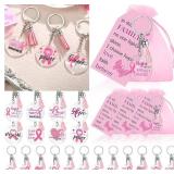 Lot of 2, Remuuly 32 Set Breast Cancer Awareness Keychains Pink Ribbon Gifts Breast Cancer Accessories Survivor Party Favors for Women Pink Ribbon Keychains with Hope Cards and Organza Bags (2)