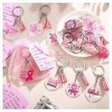 Lot of 2, Remuuly 32 Set Breast Cancer Awareness Keychains Pink Ribbon Gifts Breast Cancer Accessories Survivor Party Favors for Women Pink Ribbon Keychains with Hope Cards and Organza Bags (2)