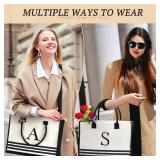 Personalized Initial Monogrammed Canvas Tote Bags, Gifts for Women Teachers Birthday Graduation Beach. Stripe Letter X