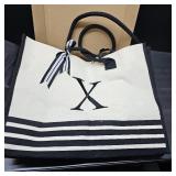 Personalized Initial Monogrammed Canvas Tote Bags, Gifts for Women Teachers Birthday Graduation Beach. Stripe Letter X