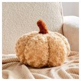 Lot of 2, Pumpkin Pillows, Halloween Pumpkin Decoration Throw Pillow, Cute Thanksgiving Pumpkin Shaped Throw Pillows Gifts, 8" Soft Beige Faux Rabbit Fur for Fall Funny Decorations