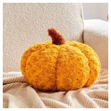 Lot of 2, Pumpkin Pillows, Halloween Pumpkin Decoration Throw Pillow, Cute Thanksgiving Pumpkin Shaped Throw Pillows Gifts, 8" Soft Turmeric Faux Rabbit Fur for Fall Funny Decorations