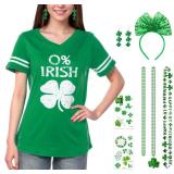 St Patricks Day Shirt Women V-Neck Lucky Shamrock Graphic Tee Womens St Pattys Day Printed Short Sleeve Shirts Tops Size Large