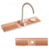 17.7" Silicone Sink Splash Guard - Multi-Functional Kitchen Sink Mat with Drip Tray, Sponge Holder & Soap Dish, 6 Slope Design for Easy Drainage, Foldable & Fasten Button for Secure Fit Pink