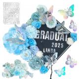 Focushine DIY Graduation Cap Decorations Kit: Artificial Flowers, 3D Butterfly, Rhinestones & Alphabet Stickers for 2025 Grad Party