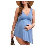 Summer Mae Plus Size Maternity One Piece Swim Dress Tie Side Pregnancy Swimsuit V-Neck Bathing Suit for Women Baby Blue 8
