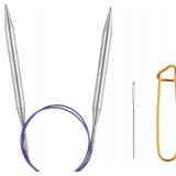 Lot of 2, Knitting Needles Circular 32 inch (80cm) Stainless Steel Knitting Needles Size US 13 (9mm) Bundle with 1 Sturdy Stitch Holder