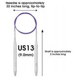 Lot of 2, Knitting Needles Circular 32 inch (80cm) Stainless Steel Knitting Needles Size US 13 (9mm) Bundle with 1 Sturdy Stitch Holder