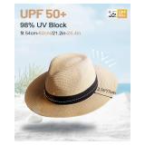 Zylioo XXL Oversize Straw Sun Hat for Big Heads, Wide Brim UV Protection Panama Beach Hat, Summer Fedora with Lanyard