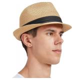 Zylioo XXL Oversize Straw Fedora Hats,Big and Tall Short Brim Cuban Hats,Roll Up Summer Trilby Hat,Narrow Brim Beach Hat