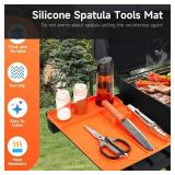 Outdoor Grill Mat - Barbecue surfece, Drip Catcher | Large Heat-Resistant Silicone Pad for Utensil Spatula Tools Storage Griddle Picnic Cooking Counter Deck Backyard Patio Men Kitchen Accessory