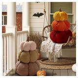 Lanpn 3D Stacked Fall Pumpkin Pillow, 3 Color Corduroy Pumpkin Halloween Decoration Throw Pillow Soft Cute 3D Shaped Cushion for Sofa Couch Bedroom Autumn Thanksgiving Halloween Decor (9.1x15in)