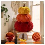 Lanpn 3D Stacked Fall Pumpkin Pillow, 3 Color Corduroy Pumpkin Halloween Decoration Throw Pillow Soft Cute 3D Shaped Cushion for Sofa Couch Bedroom Autumn Thanksgiving Halloween Decor (9.1x15in)