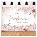 Lot of 2, MEHOFOND 7x5ft Pumpkin Baby Shower Backdrop Watercolor A Little Pumpkin is On The Way Pink Floral Fall Leaves Photography Background for Newborn Baby Shower Party Decor Cake Table Banner Pho