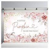 Lot of 2, MEHOFOND 7x5ft Pumpkin Baby Shower Backdrop Watercolor A Little Pumpkin is On The Way Pink Floral Fall Leaves Photography Background for Newborn Baby Shower Party Decor Cake Table Banner Pho