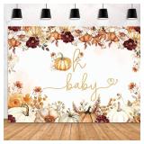 Lot of 2, MEHOFOND 7x5ft Pumpkin Baby Shower Backdrop for Girl Autumn Oh Baby Backdrop Fall Boho Flowers Baby Shower Party Decorations Banner Thanksgiving Newborn Photography Background Photo Booth Pr