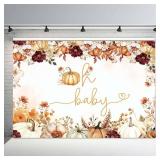 Lot of 2, MEHOFOND 7x5ft Pumpkin Baby Shower Backdrop for Girl Autumn Oh Baby Backdrop Fall Boho Flowers Baby Shower Party Decorations Banner Thanksgiving Newborn Photography Background Photo Booth Pr