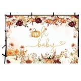 Lot of 2, MEHOFOND 7x5ft Pumpkin Baby Shower Backdrop for Girl Autumn Oh Baby Backdrop Fall Boho Flowers Baby Shower Party Decorations Banner Thanksgiving Newborn Photography Background Photo Booth Pr