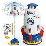 Skirfy Sprinkler Rocket Launcher Outdoor Water Toys for Kids, Rocket Design Water Powered Liftoff 9-16ft & Spin, Summer Garden Lawn Toys & Birthday Gift for Girls Boys Age 3-12 Year Old  White