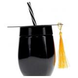 Graduation Cap Shaped Novelty Cup with Lid and Straw