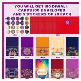 Yeaqee 100 Sets Diwali Greeting Cards with Stickers and Envelopes Happy Diwali Greeting Cards for India Festival Birthday Party Supplies Gifts