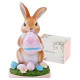 Cute Bunny Figurine Decor - 7.8 Inch Resin Rabbit Statue for Kids Room, Spring Home Decor, Desk Shelf Ornaments, Gift for Children & Collectors