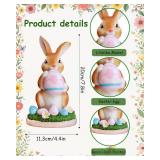 Cute Bunny Figurine Decor - 7.8 Inch Resin Rabbit Statue for Kids Room, Spring Home Decor, Desk Shelf Ornaments, Gift for Children & Collectors