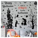 6 Sheets Halloween Wall Decals Removable Tall Haunted House Stickers Decorations DIY Spooky Garage Door Stickers Witch Bats Ghost Tree Castle Window Decals for Wall Room Nursery Halloween Party